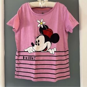 Disney Minnie Mouse Hello/Good bye- Pink/black/white t shirt